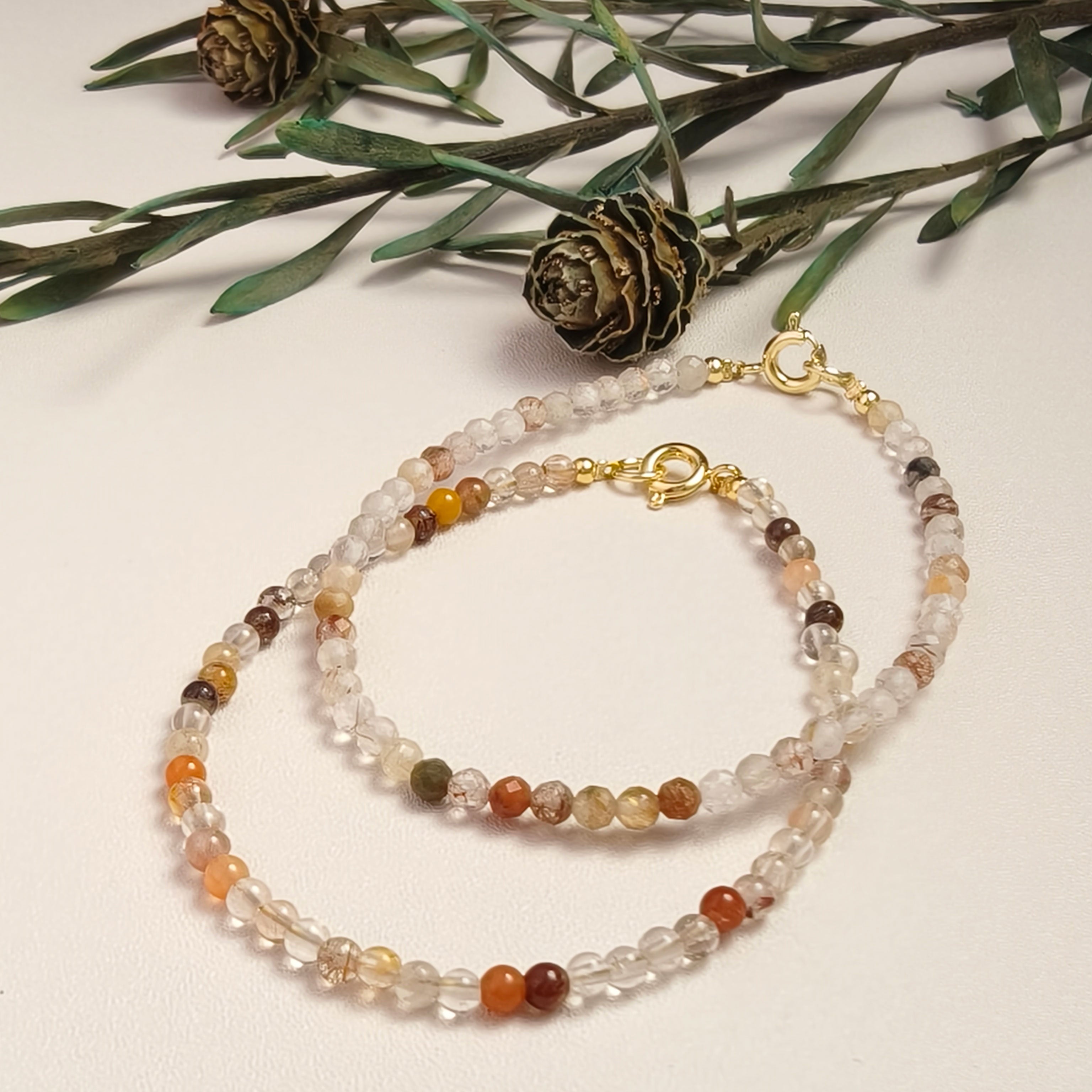 Etheris Stacked Copper Rutilated Quartz Bracelets - Natural Faceted Crystal Jewelry, bringing wealth and career advancement, enhancing confidence and good luck.