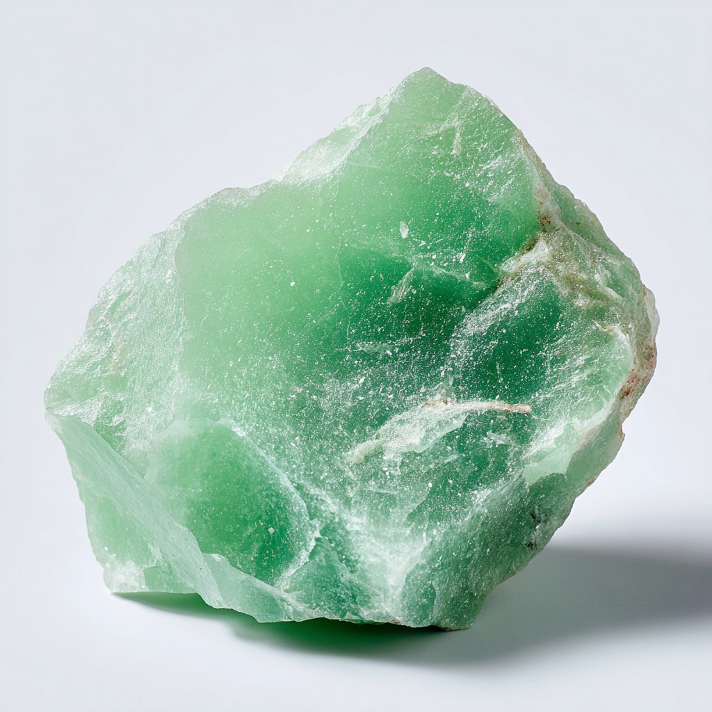 Green aventurine crystal rock on a white background