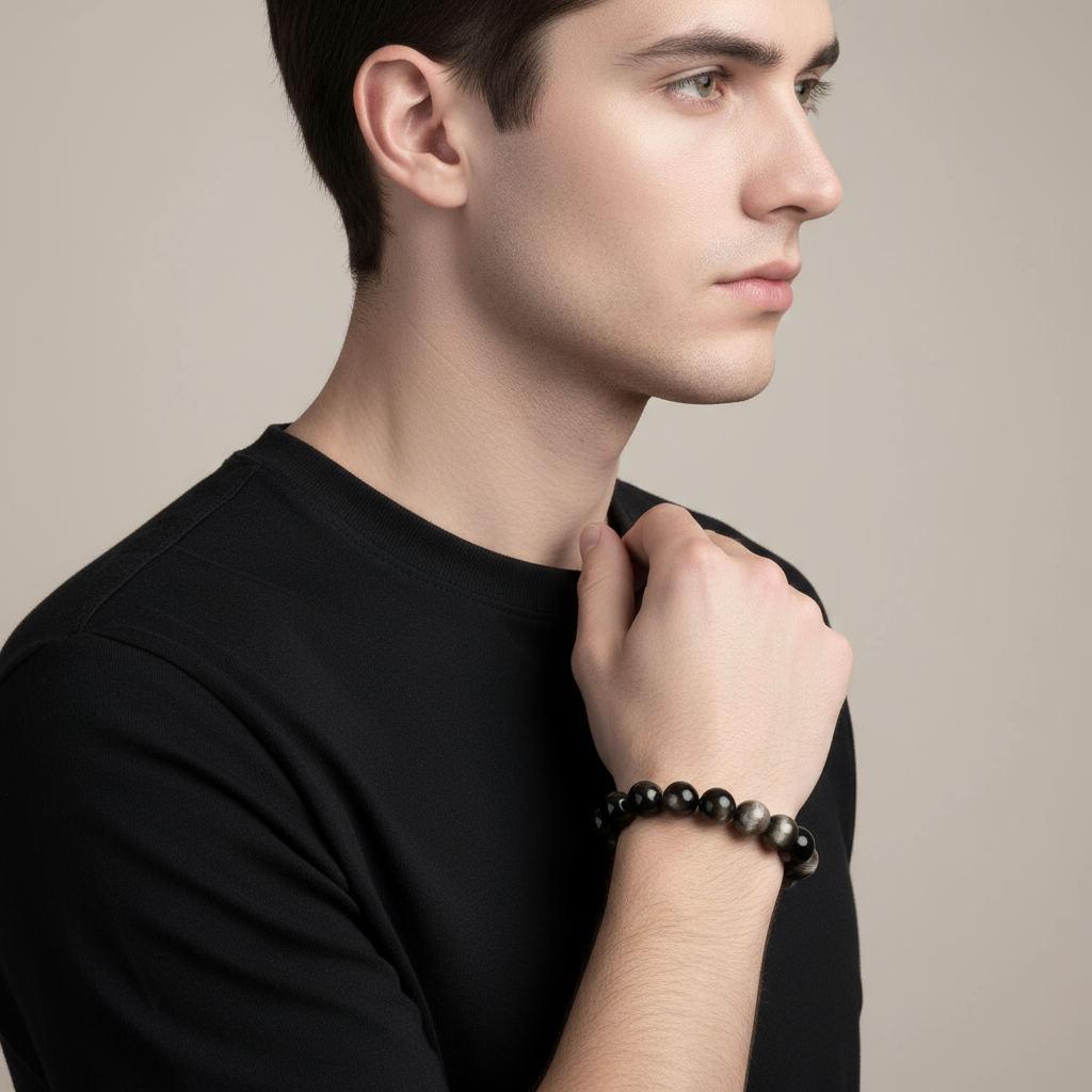 Natural Protection Silver Sheen Obsidian Bracelet